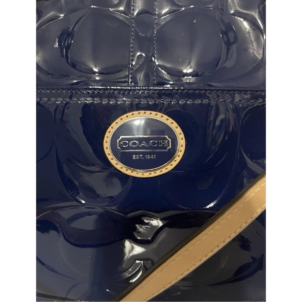 Coach Women’s Peyton Shoulder Purse Navy-Blue/Tan Leather J1261-F22322 - Picture 3 of 12